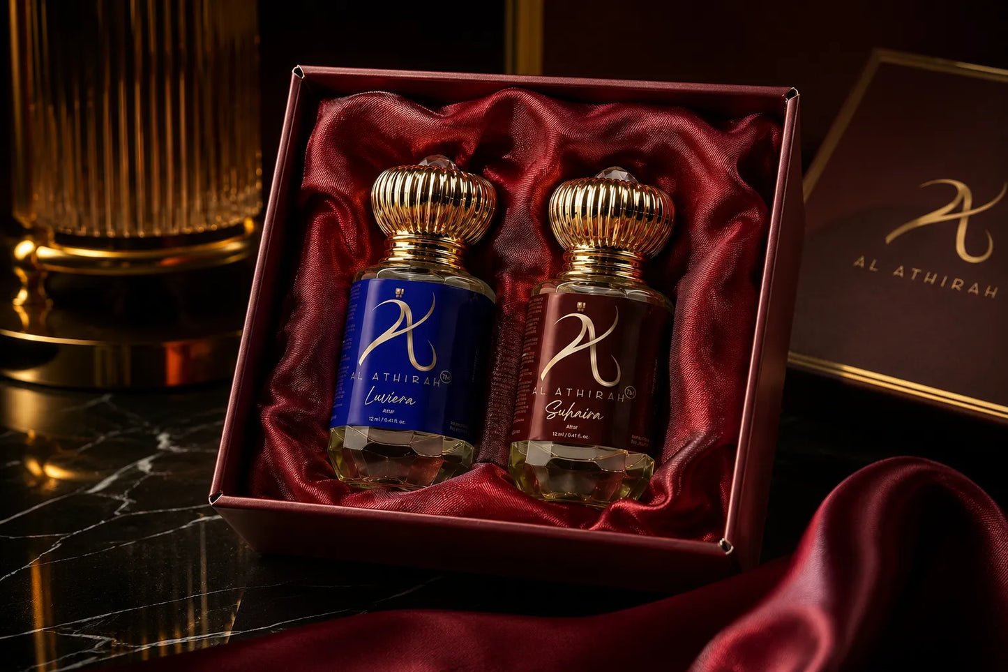 All-Purpose Modern Attar Combo by My Store showing five elegant glass bottles with traditional perfume oils and decorative caps.