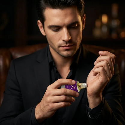 Modern Mehraya Oud Attar for men and women in a 12ml bottle, non-alcoholic, with elegant packaging and a rich, aromatic scent.