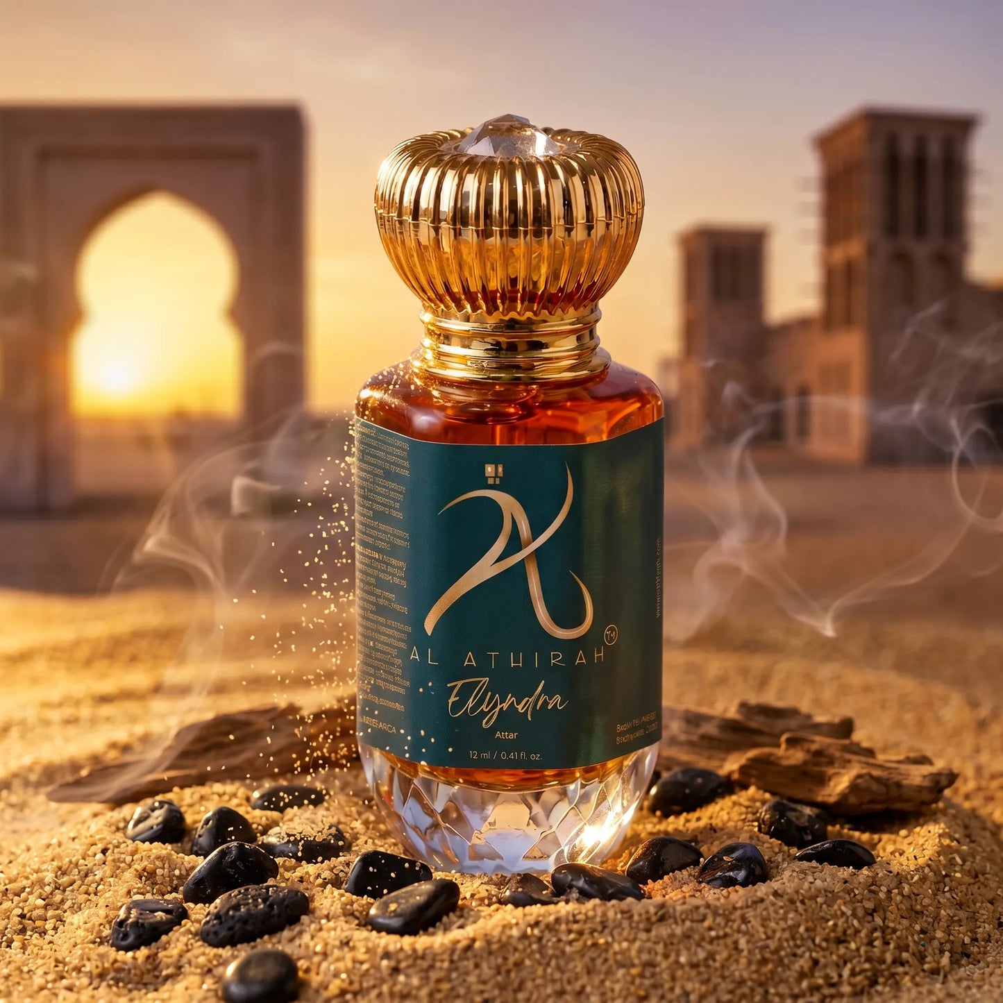 Elyndra Modern Attar for Men & Women in 12ml bottle, non-alcoholic, with a sleek design and floral notes.