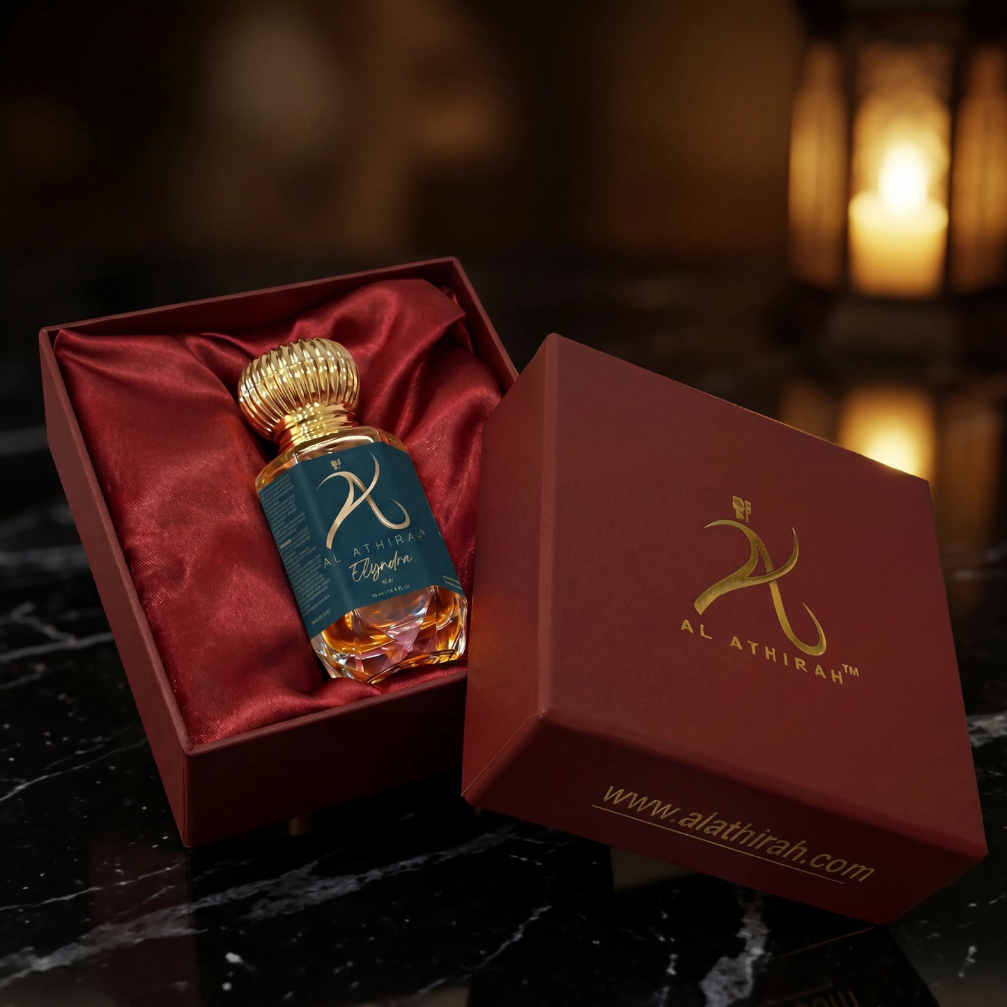 Elyndra modern attar for men and women in 12ml bottle, non-alcoholic fragrance with elegant packaging and box.