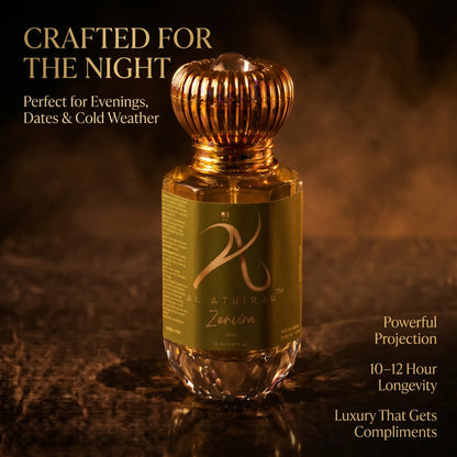 Luxurious Zenviera Modern Attar for Men in 12ml bottle, featuring elegant packaging and a sophisticated fragrance profile.