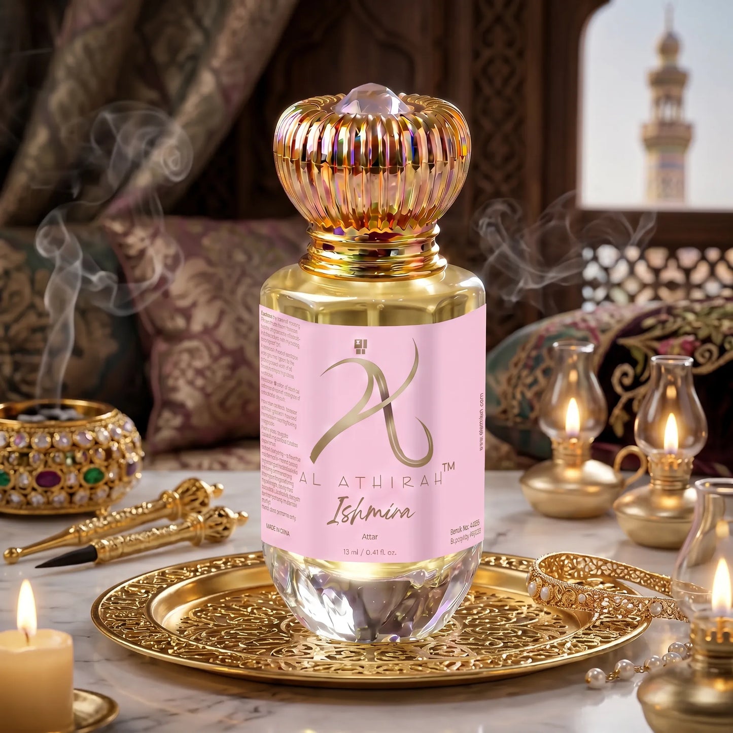 Luxury Ishmira modern attar for men and women in a 12ml bottle, showcasing elegant Arabian royal style fragrance.