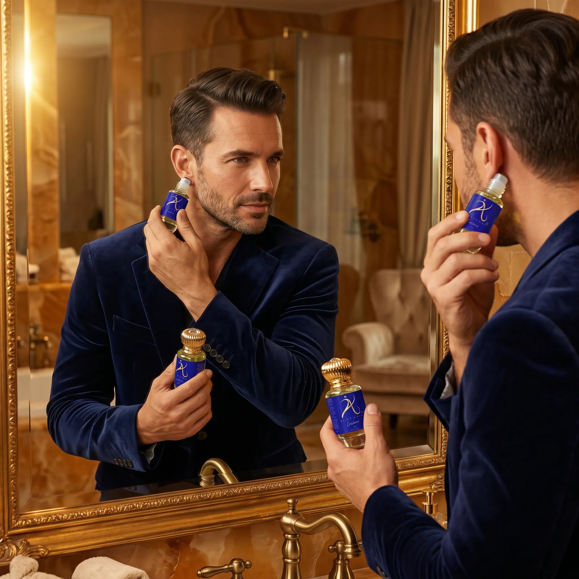 Luxurious Luviera Modern Attar for Men in 12ml bottle, non-alcoholic fragrance with elegant packaging and sophisticated design.