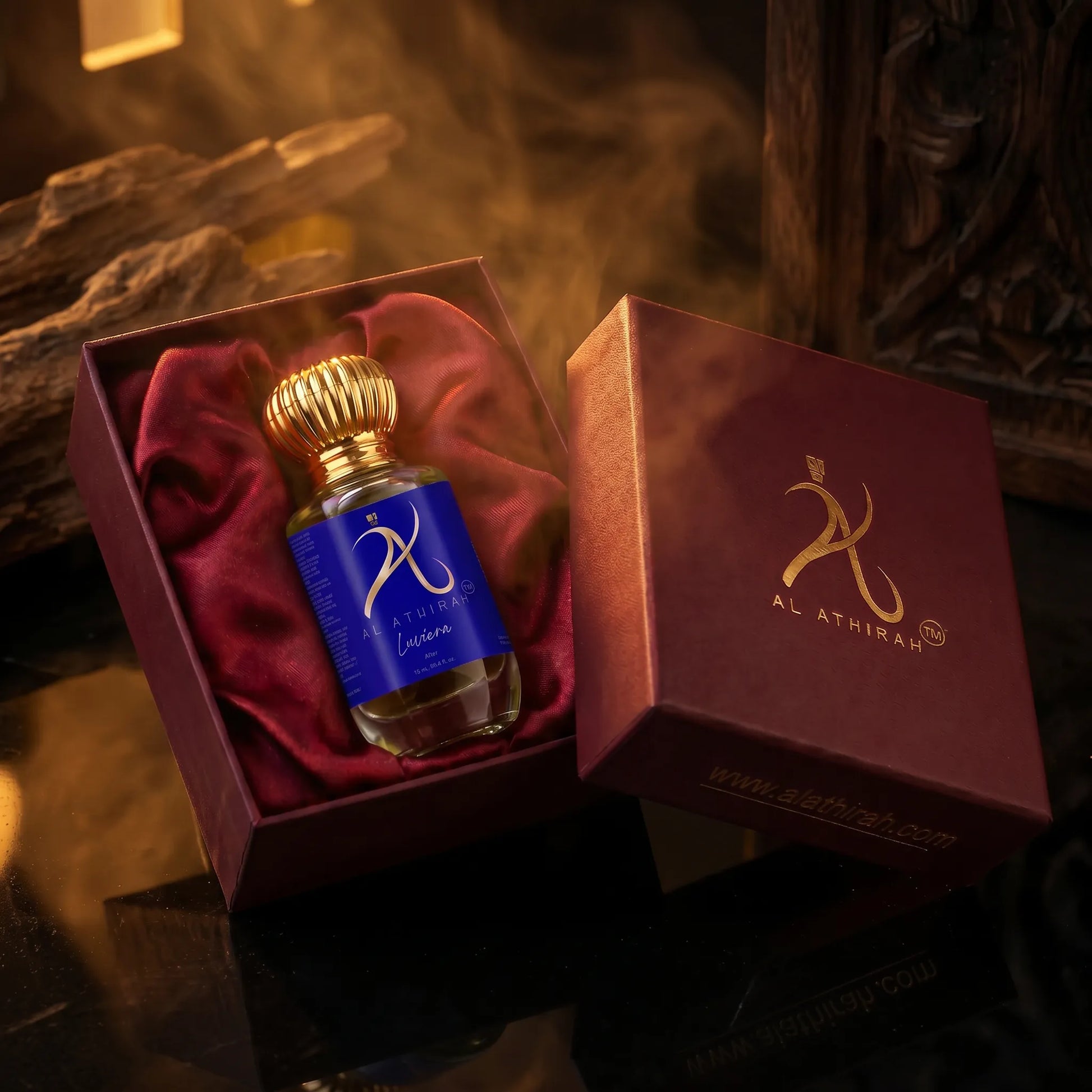 Luxury modern men's attar by Luviera, 12ml non-alcoholic perfume with elegant, realistic fragrance presentation.