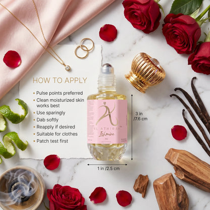 Luxury flat lay of Ishmira Modern Attar for Men & Women in a 12ml bottle, showcasing a sleek, elegant fragrance design.
