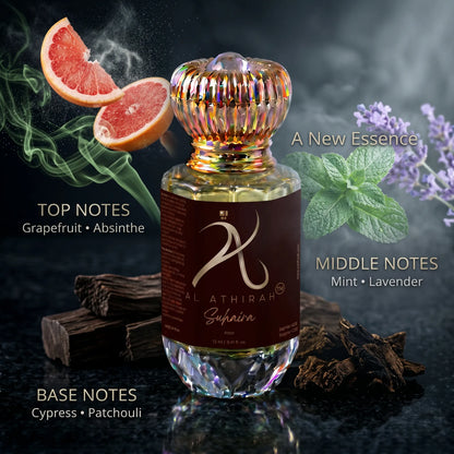 Luxurious Suhaira Modern Attar for Men in a 12ml bottle, featuring elegant packaging and a sophisticated fragrance profile.