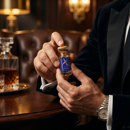 Luviera Modern Attar for Men by My Store, 12ml, featuring a sleek masculine fragrance bottle on a luxurious background