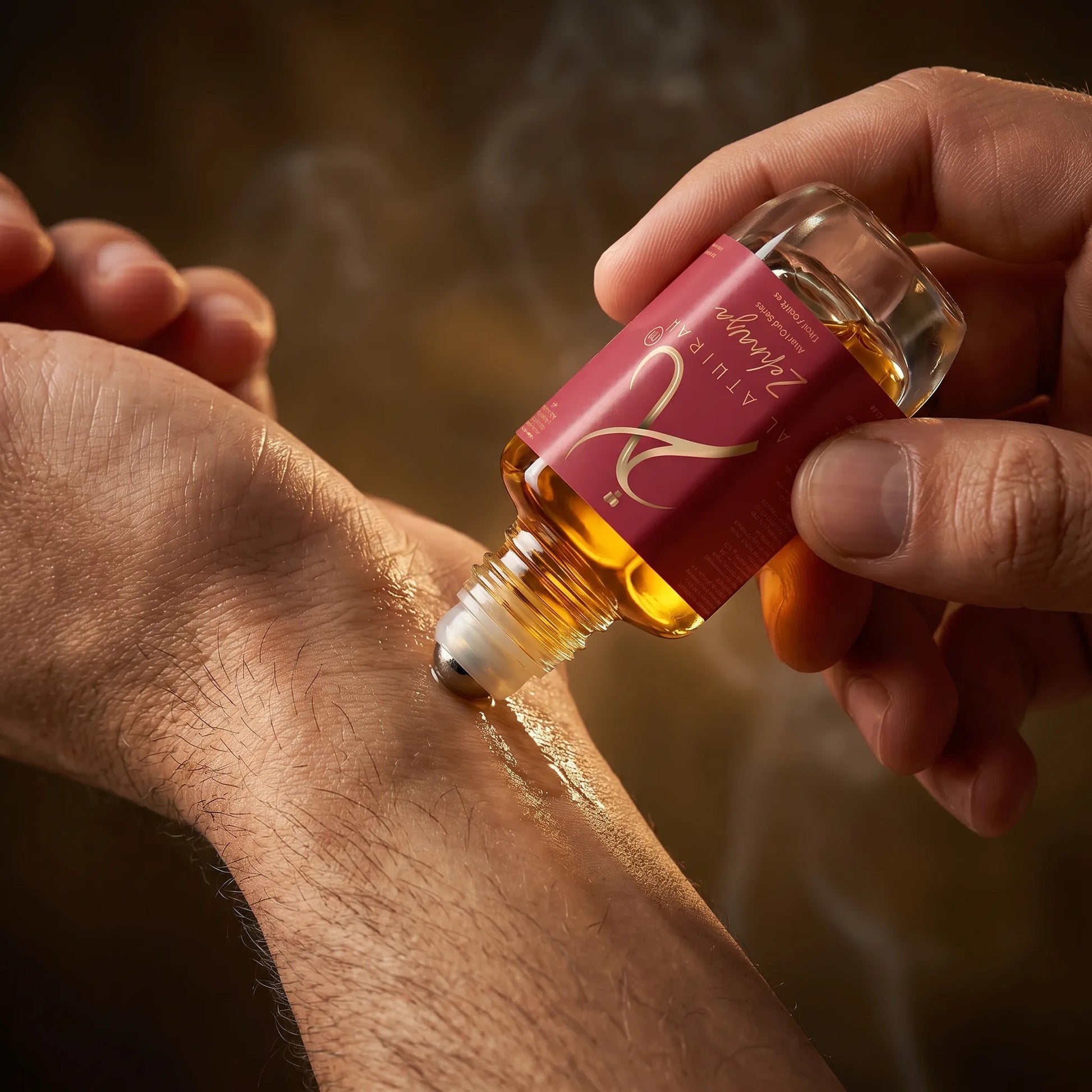 Close-up of Zehnaya Modern Oud Attar for Women in 12ml bottle, showcasing the elegant packaging and luxurious design.