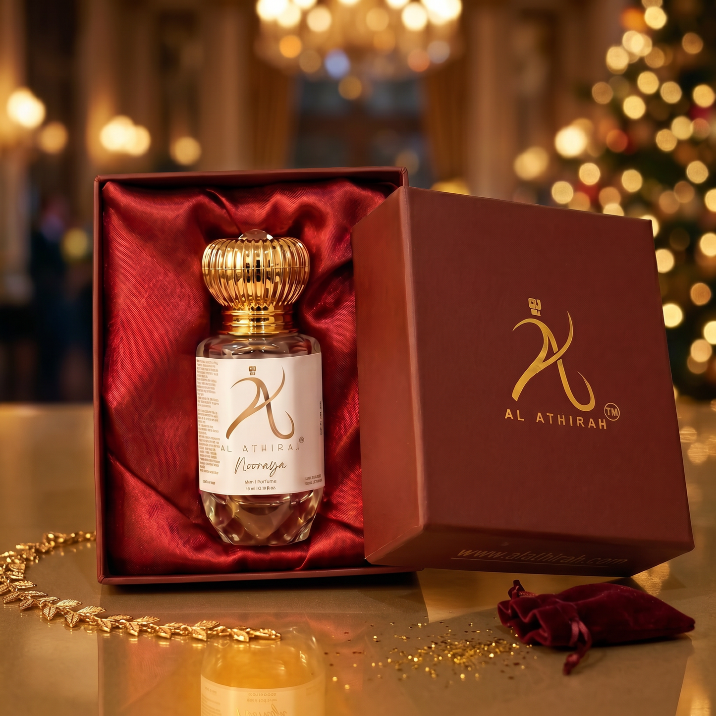 Luxurious Nooraya Modern Oud Attar for men and women in 12ml bottle, non-alcoholic, with elegant packaging and premium design.