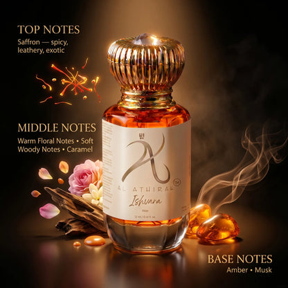 Dark, luxurious bottle of Ishvara Modern Attar for Men & Women, 12ml, non-alcoholic fragrance from My Store.