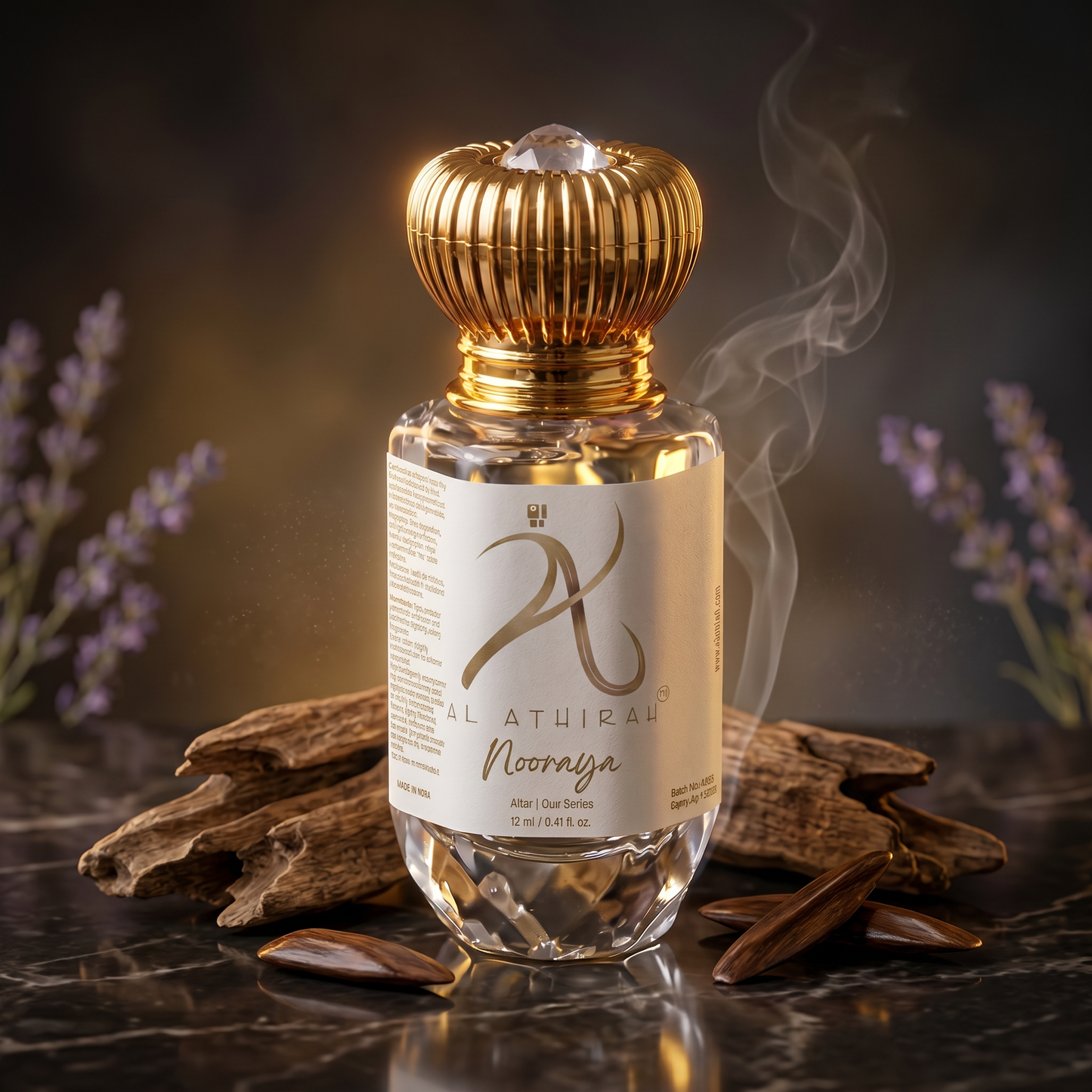 Nooraya Modern Oud Attar for men and women in a 12ml bottle, featuring luxurious, non-alcoholic perfume with elegant packaging.