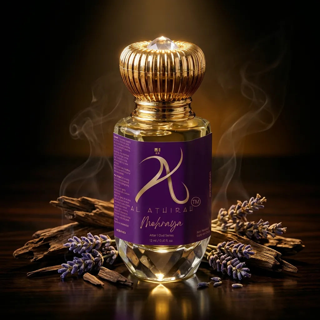 Modern Oud Attar by My Store, 12ml non-alcoholic perfume bottle with sleek design, suitable for men and women.